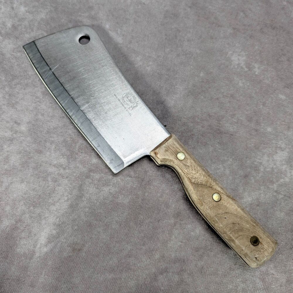 Vintage Japanese Meat Cleaver Molybdenum Steel Wood Handle 6 In Blade Japan